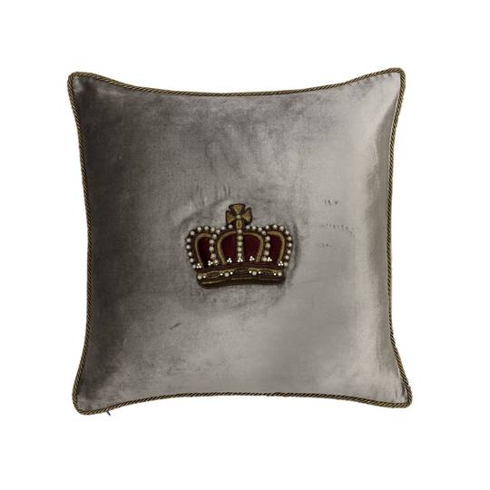 Sanctuary Cushion Cover - Hand Embroidered Velvet Platinum Crown